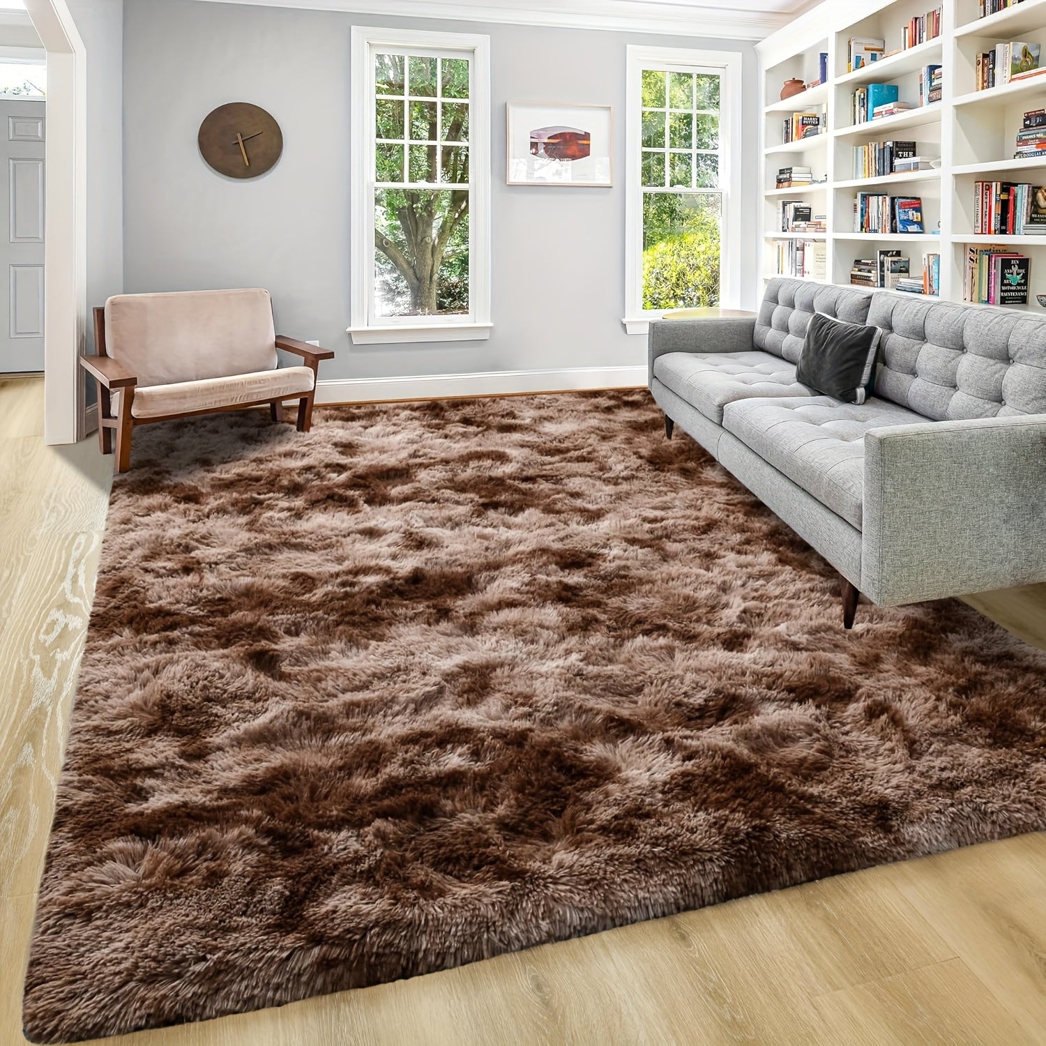 Area Rug – 1pc Luxurious Rectangular Shaggy Plush Carpet Rug - Soft, Fluffy, Tie-dyed, Solid,