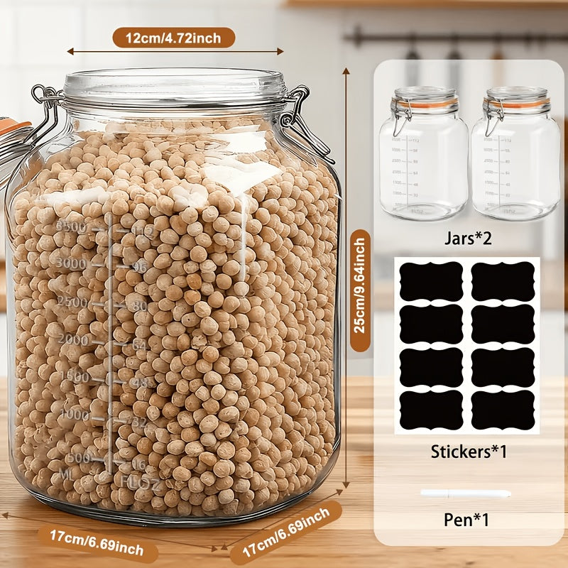 Space-Saving 2 Pack Mason Jar Set – clear reusable pantry storage, 2 Pack Large Glass Jars with Airtight Lids 1 Gallon Mason Jars with Replacement, designed for American homes, daily convenience and practical gifting