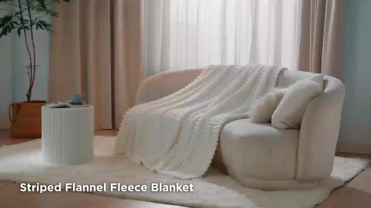 Versatile Cozy Home Textile Accent – comfortable everyday home styling, Luxurious Double-Sided Faux Rabbit Fur Throw Blanket - Cozy Striped Flannel Soft And Warm, designed for American homes, daily convenience and practical gifting