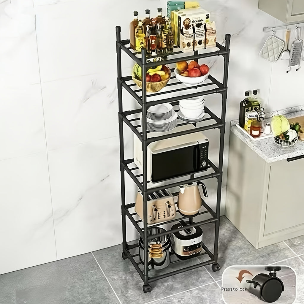 Versatile Adjustable Home Storage Rack – durable multi-purpose storage, 6-Tier Rotating Metal Storage Cart Adjustable Rolling Storage Shelf with Wheels Multifunctional Utility Trolley, designed for American homes, daily convenience and practical gift
