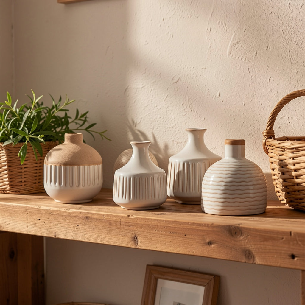 4pcs Bohemian Minimalist Small Ceramic Vases, Suitable for Bedrooms, Living Rooms, Offices, Fireplace Centers, Used as Farmhouse and Rural Retro Vase Home Decorations, and Various Holiday Gifts.