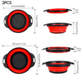 Collapsible Colander, 2pcs Set of Collapsible Strainers, Space-Saving Kitchen, Food-Grade Silicone Folding Strainer Colander with Handle, Red
