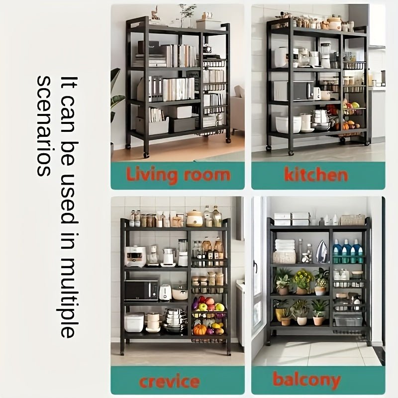 Smart Adjustable Home Storage Rack – durable multi-purpose storage, Kitchen Storage Shelf with Mesh Baskets Metal Frame Serving Cart with Wheels Rolling Baker, designed for American homes, daily convenience and practical gifting