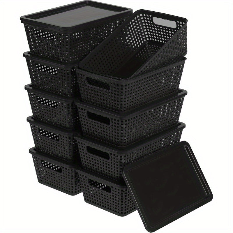 Storage Bins – 6/10 Pack Plastic Storage Baskets with Lids, Storage Boxes for Organization, Stack