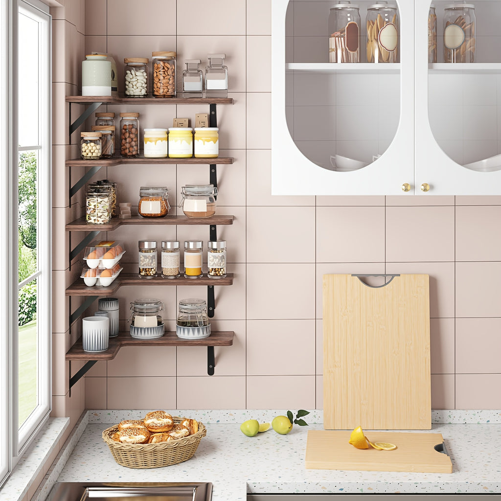Space-Saving 5/6pcs Adjustable Home Storage Rack – durable multi-purpose storage, TOMNK 5 6pcs Heavy-Duty Rustic Wood Corner Floating Shelves Suitable for for Wall-Mounted Storage, designed for American homes, daily convenience and practical gifting