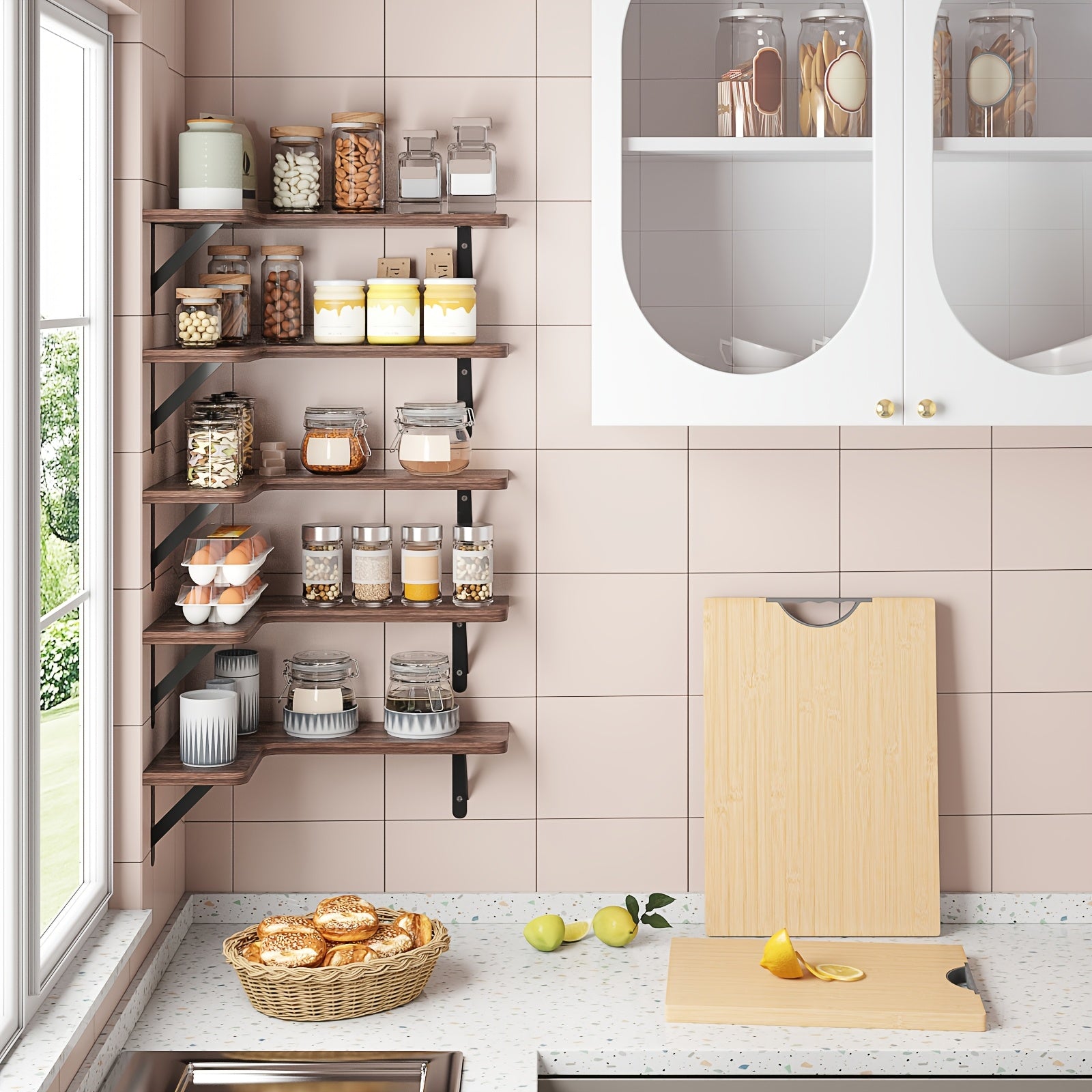 Space-Saving 5/6pcs Adjustable Home Storage Rack – durable multi-purpose storage, TOMNK 5 6pcs Heavy-Duty Rustic Wood Corner Floating Shelves Suitable for for Wall-Mounted Storage, designed for American homes, daily convenience and practical gifting