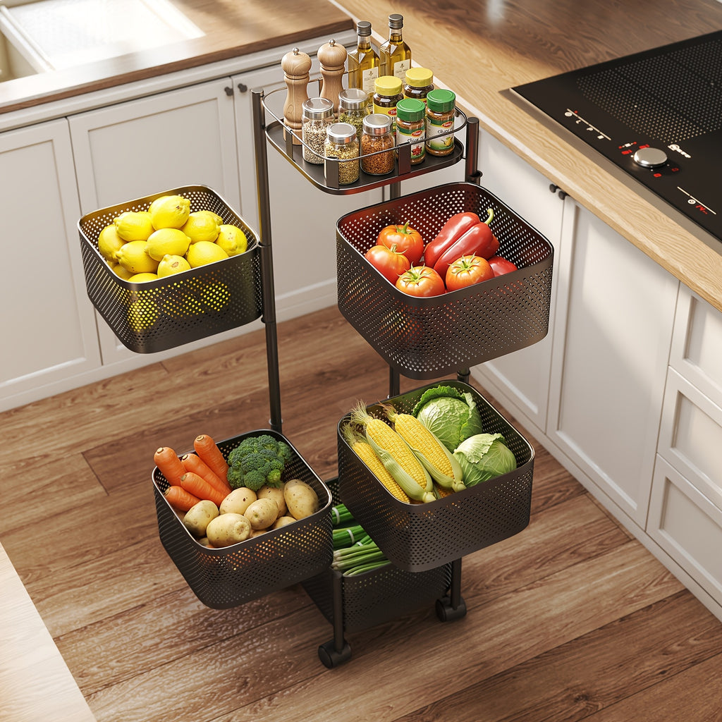 Compact 5 Tier Adjustable Home Storage Rack – durable multi-purpose storage, Rotating Kitchen Storage Shelf 5 Tier Metal Fruit Vegetable Storage Basket Multi-Layer Vegetable Rack, designed for American homes, daily convenience and practical gifting