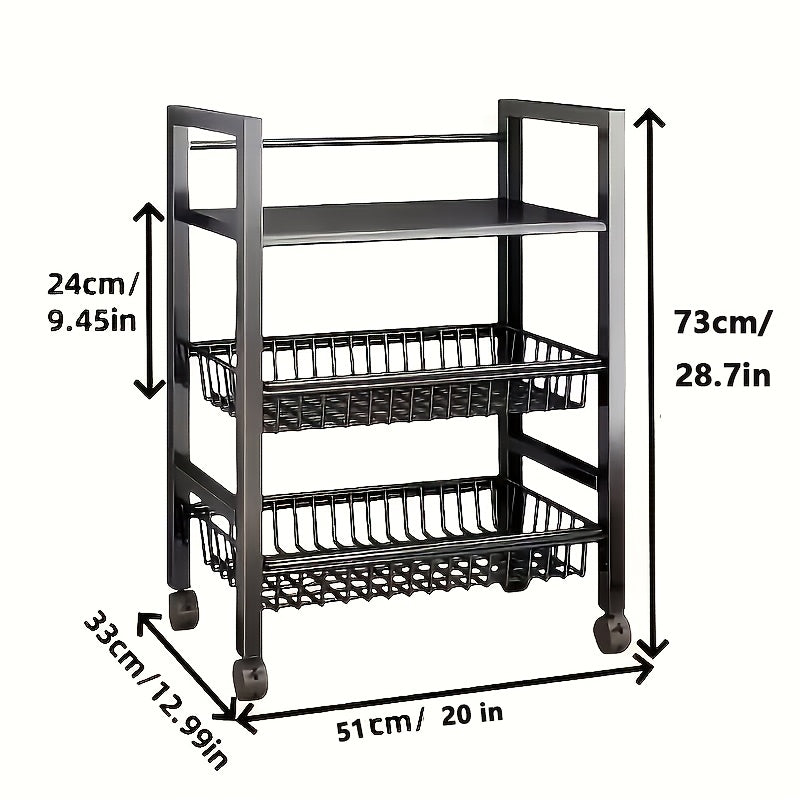 Smart Adjustable Home Storage Rack – durable multi-purpose storage, Kitchen Storage Shelf with Mesh Baskets Metal Frame Serving Cart with Wheels Rolling Baker, designed for American homes, daily convenience and practical gifting
