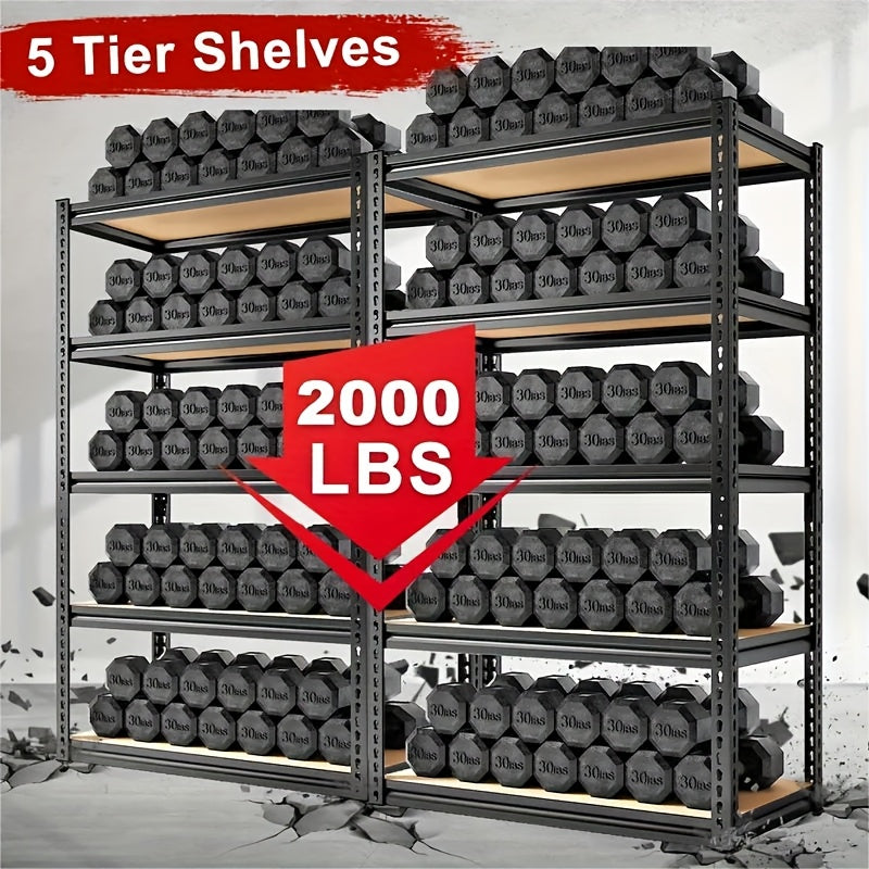 2000LBS Capacity 5 Tier 72''H/60"H Storage Shelves, 72" H X 36" W X 16" D/60" H X 28" W X 12" D Adjustable Metal Shelving Unit, Heavy Duty Garage Storage Shelves for Warehouse, Basement, Kitchen, Pantry, Living Room, Black