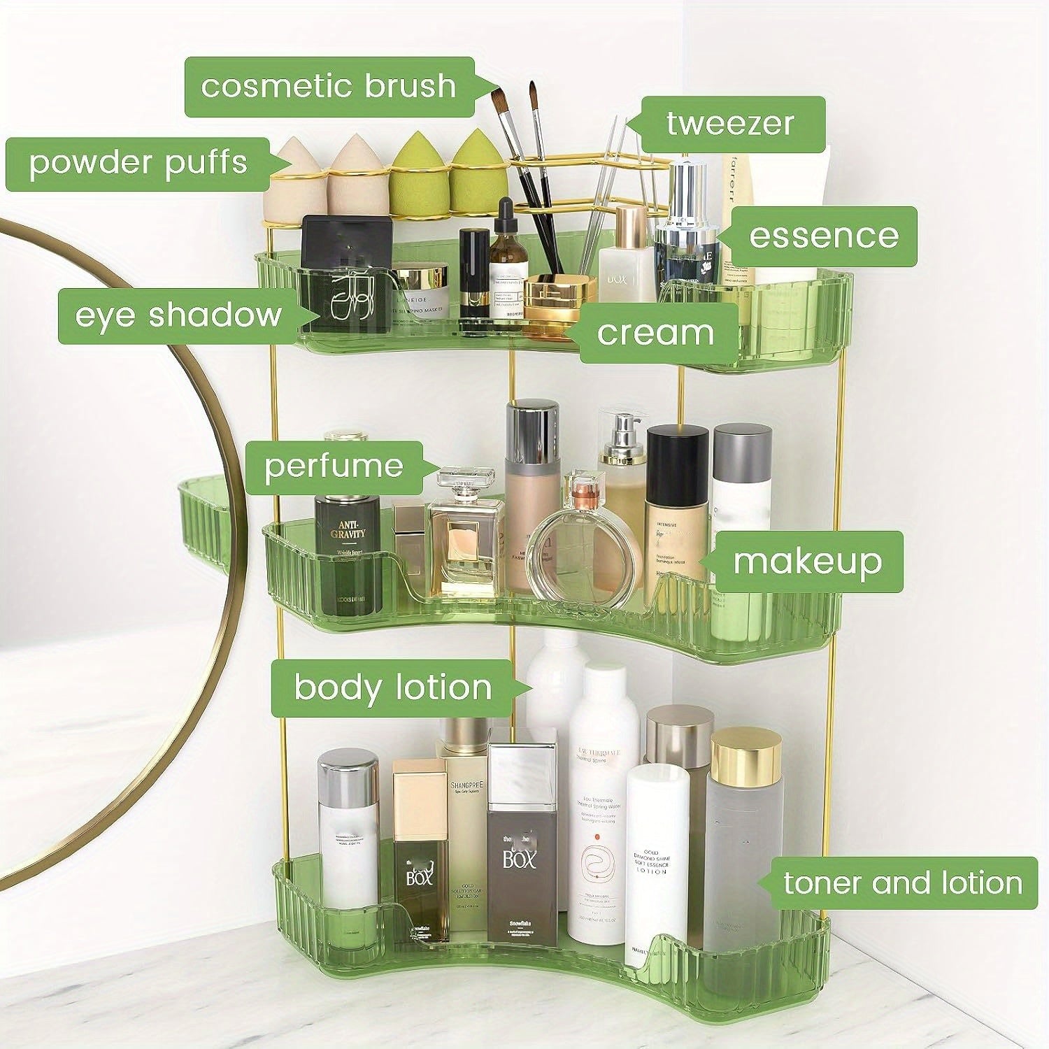 Home Organizer – 2-in-1 Corner Bathroom Counter Organizer - 2-Tier/3-Tier Space-Saving Shelf with B