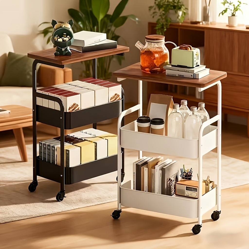 Easy-Access Adjustable Home Storage Rack – durable multi-purpose storage, Three-tier Metal Utility Cart Metal Storage Rack Rolling Cart with Wooden Tabletop Multifunctional Storage, designed for American homes, daily convenience and practical gifting