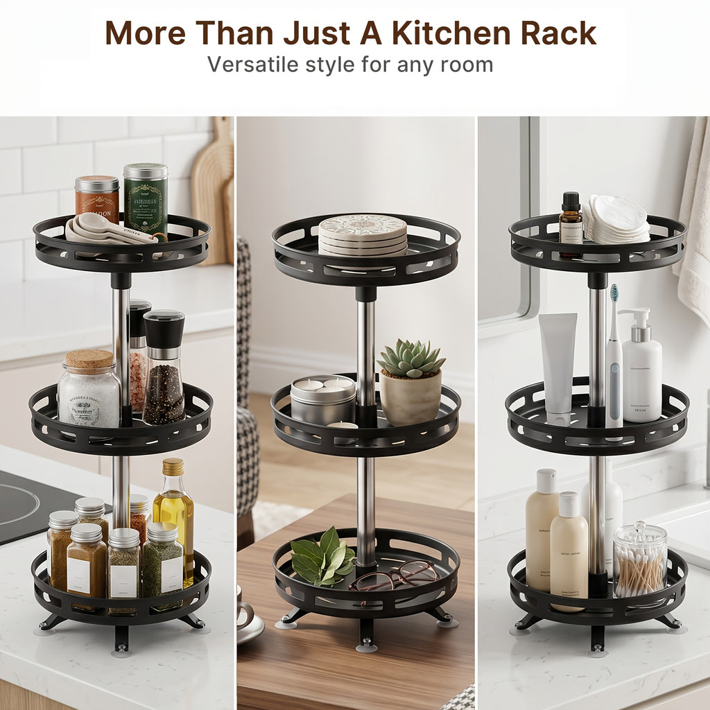 Modern Glass Spice Jar Set – clear reusable pantry storage, 3-Tier Rotating Kitchen Spice Rack Metal Turntable Rotating Spice And Seasoning Storage Rack Kitchen, designed for American homes, daily convenience and practical gifting