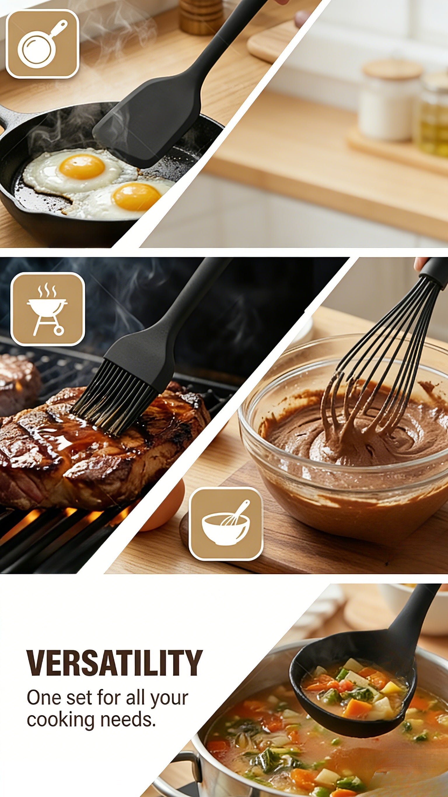 Space-Saving Home Storage Organizer – space-saving everyday organization, Kitchen Utensil Set Includes Wooden Handle Silicone Cooking Tools Heat-Resistant Silicone Spatula Wooden Handle, designed for American homes, daily convenience and practical gi