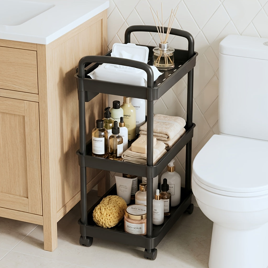 3/4/5-Tier Plastic Rolling Utility Cart with Handle, Multi-Functional Storage Trolley for Office, Living Room, Kitchen, Movable Storage Organizer with Wheels, White