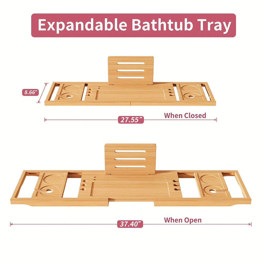 Sturdy And Durable Bathtub Tray, Made Of Wood. The Bath Table Tray Is Adjustable. The Bathtub - Specific Bath Caddy Tray Ensures Hassle - Free Storage. A Thoughtful Gift for Her.