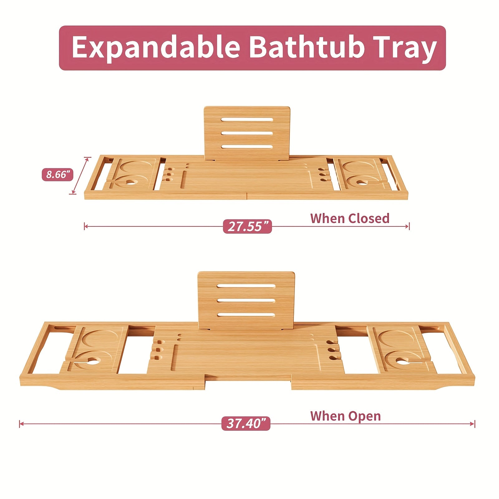 Sturdy And Durable Bathtub Tray, Made Of Wood. The Bath Table Tray Is Adjustable. The Bathtub - Specific Bath Caddy Tray Ensures Hassle - Free Storage. A Thoughtful Gift for Her.