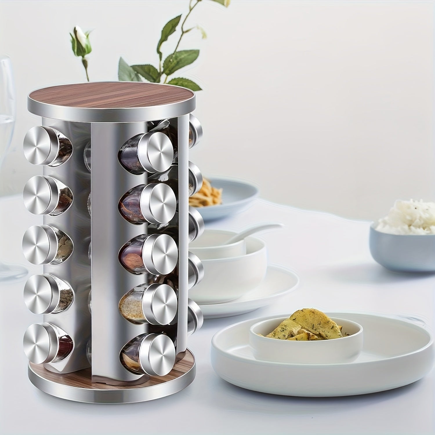 Spice Carousel Set Featuring 20 Spice Jars, Kitchen Spice Organizer for Countertop or Cupboard - Revolving Storage Tower Includes 386 Spice Labels