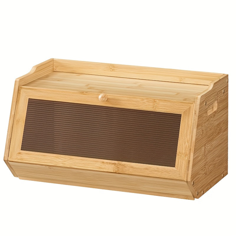 Space-Saving Countertop Bread Storage Box – fresh-bread countertop organization, Large Bamboo Bread Box with Acrylic Window Drop-Down Door - Farmhouse Kitchen Storage Cabinet, designed for American homes, daily convenience and practical gifting