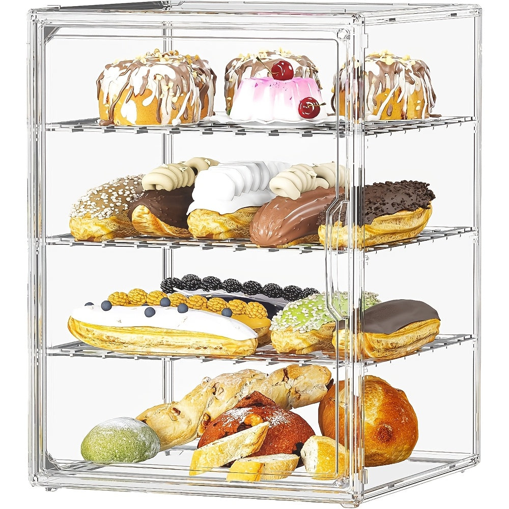 Large Bread Box for Kitchen Countertop, Pastry Display Case with Magnetic Door, with 3 Adjustable Dividers Bread Storage Container for Homemade Bread, Muffins, Bagels, Donuts
