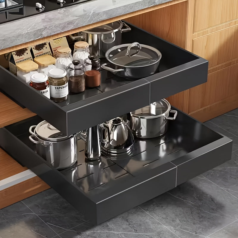 Expandable Pull Out Cabinet Organizer, Heavy-Duty Carbon Steel Slide-Out Drawer, Silent Sliding Roll-Out Shelf With Adhesive Nano Film Or Screw Installation, Rust-Resistant Storage Rack For Kitchen, Bathroom, And Pantry, Gift For Mother'S Day