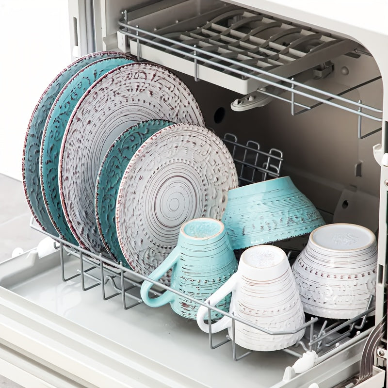 [Gifts Weddings Anniversaries] 16pcs Dinnerware Set Service for 4, Blue & Coffee Color Stoneware Set, Bowls Set, Dishes Set, Including Dinner Plates, Dessert Plates, Salad Bowls And Mugs. Chip & Scratch Resistant. Dishwasher & Microwave Safe. Gifts for We