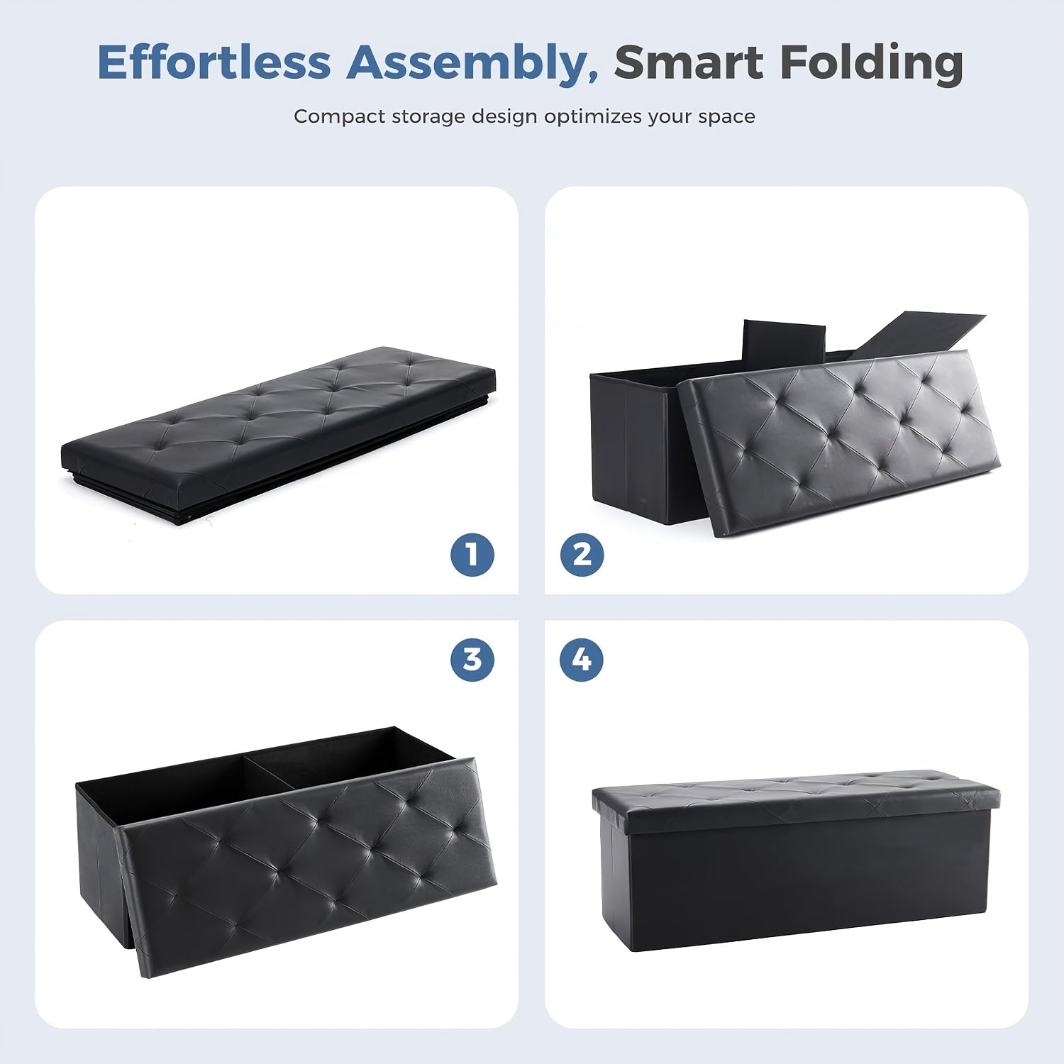 Smart Home Storage Organizer – space-saving everyday organization, Multi-Functional Ottoman with Storage Bench Folding Foot Rest Stool Space-Saving Load 660 lbs Upholstered, designed for American homes, daily convenience and practical gifting