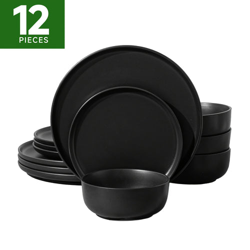 12-Piece Matte Black Dinnerware Set