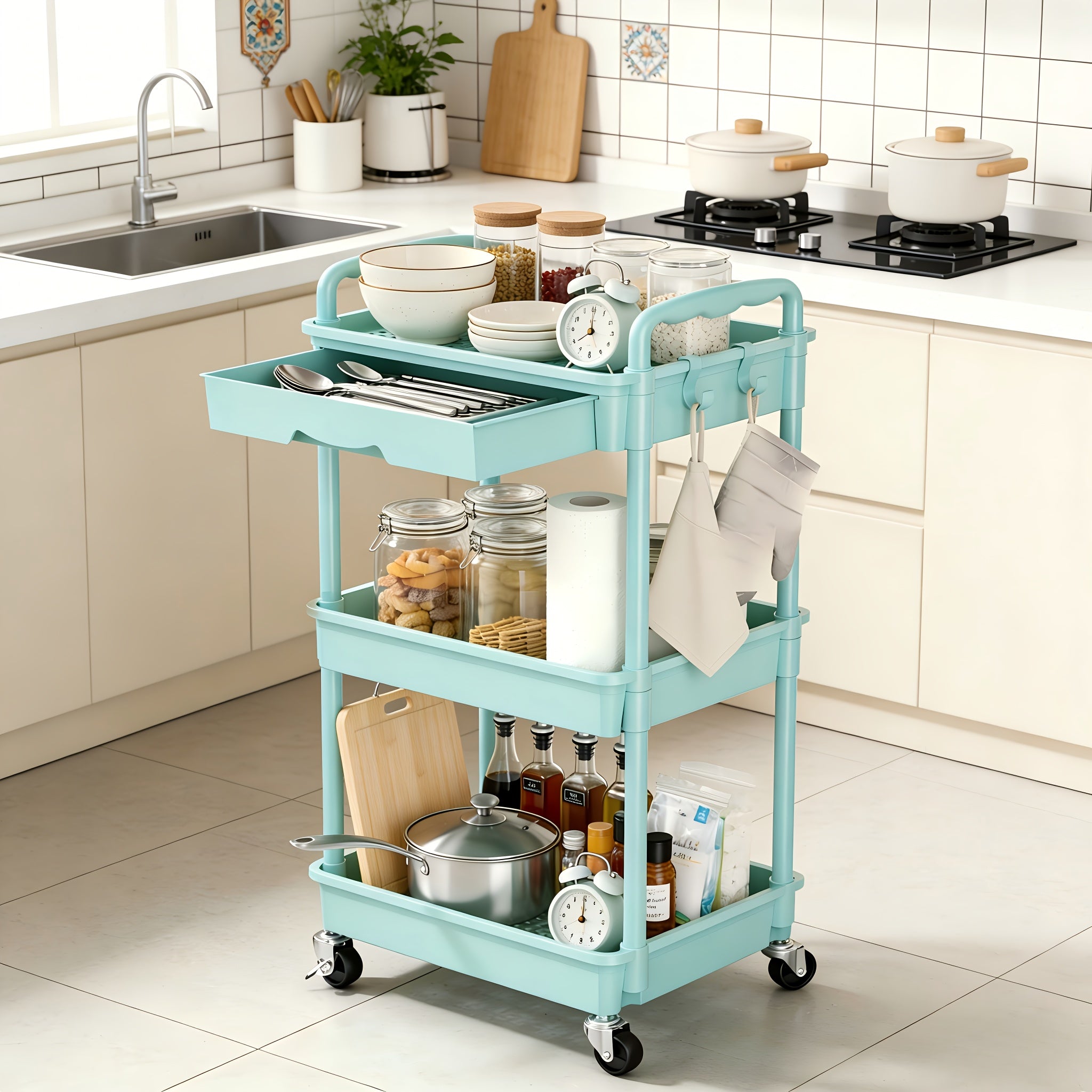 Heavy-Duty 4 Tier Stackable Storage Drawer – smooth-access cabinet organization, 3 4 Tier Rolling Utility Cart with Drawer - Multifunctional Storage Organizer with Lockable, designed for American homes, daily convenience and practical gifting