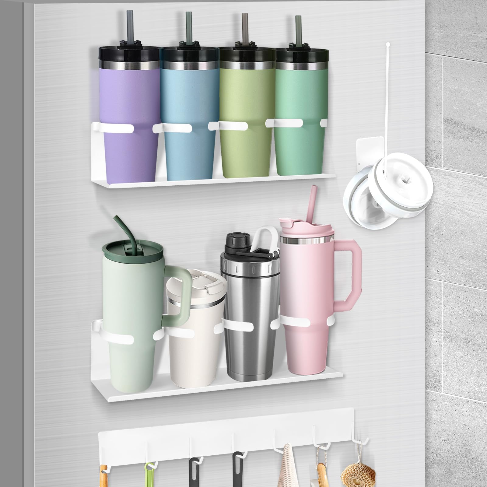 Drinkware – 4-Pack Magnetic Cup Holder for Refrigerator, Magnetic Tumbler Lid Organizer for 20
