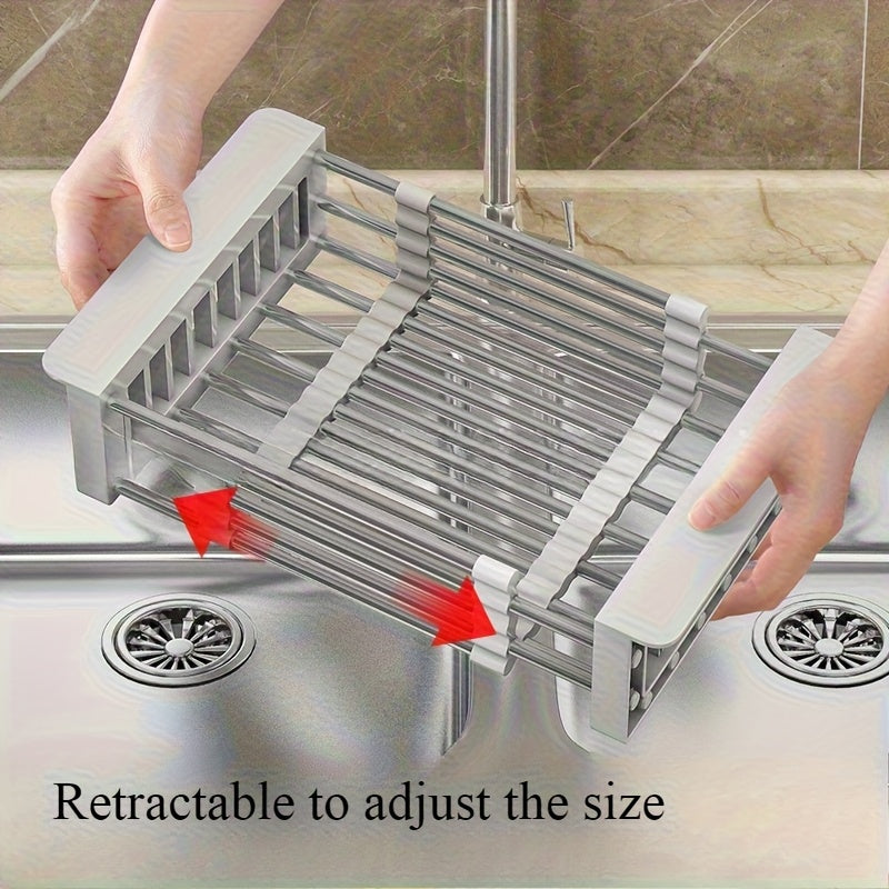 Kitchen Essential – Adjustable Expandable Sink Storage Rack With Shelves, Foldable Draining Basket, Multi-layer Kitchen Dish Rack, Space-saving/Metal Design, Efficient G, Dish Rack, Sturdy S