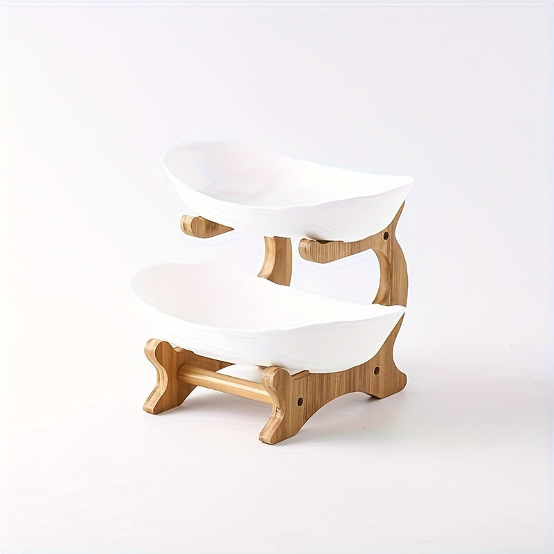 2/3 Tier Luxurious Wooden Elegant Fruit Stand- Double Layer Fruit Bowl and Creative Candy Display- Made of Natural Wood, Suitable Snack Tray for Living Room, Space-saving Design, Easy to Assemble, Father'S Day Gift, Kitchen Dessert Tray