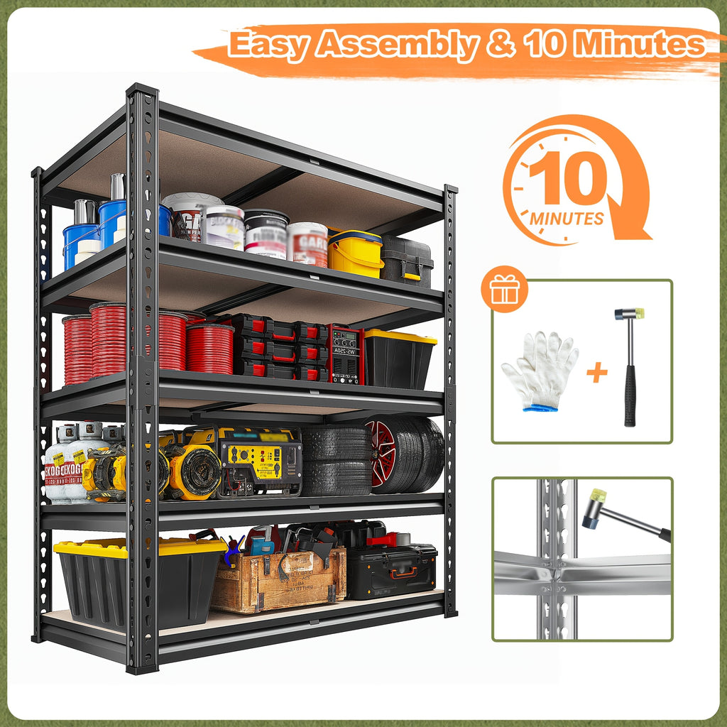 40''W Garage Shelving 2500LBS Storage Shelves Heavy Duty Shelving 72''H 5 Tier Metal Shelves for Garage Shelves Adjustable Shelving Units And Storage for Closet Pantry Shelf, 40"W X 72"H X 20"D. Storage and Organization
