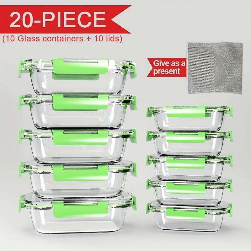 Drinkware – easy-access fridge organization, Stackable 20pcs Glass Food Container 10 Lids 10 C