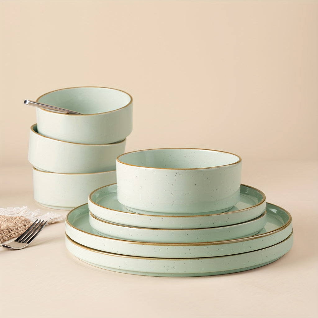 12pcs Stoneware Dinnerware Set for 4, Microwave And Dishwasher Safe