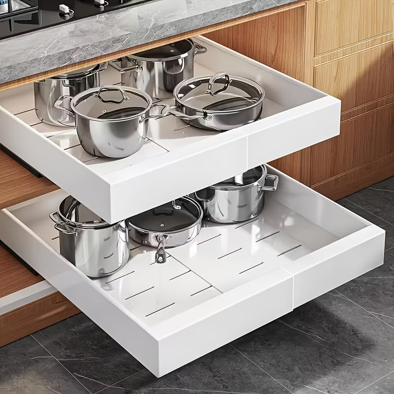 Expandable Pull Out Cabinet Organizer, Heavy-Duty Carbon Steel Slide-Out Drawer, Silent Sliding Roll-Out Shelf With Adhesive Nano Film Or Screw Installation, Rust-Resistant Storage Rack For Kitchen, Bathroom, And Pantry, Gift For Mother'S Day