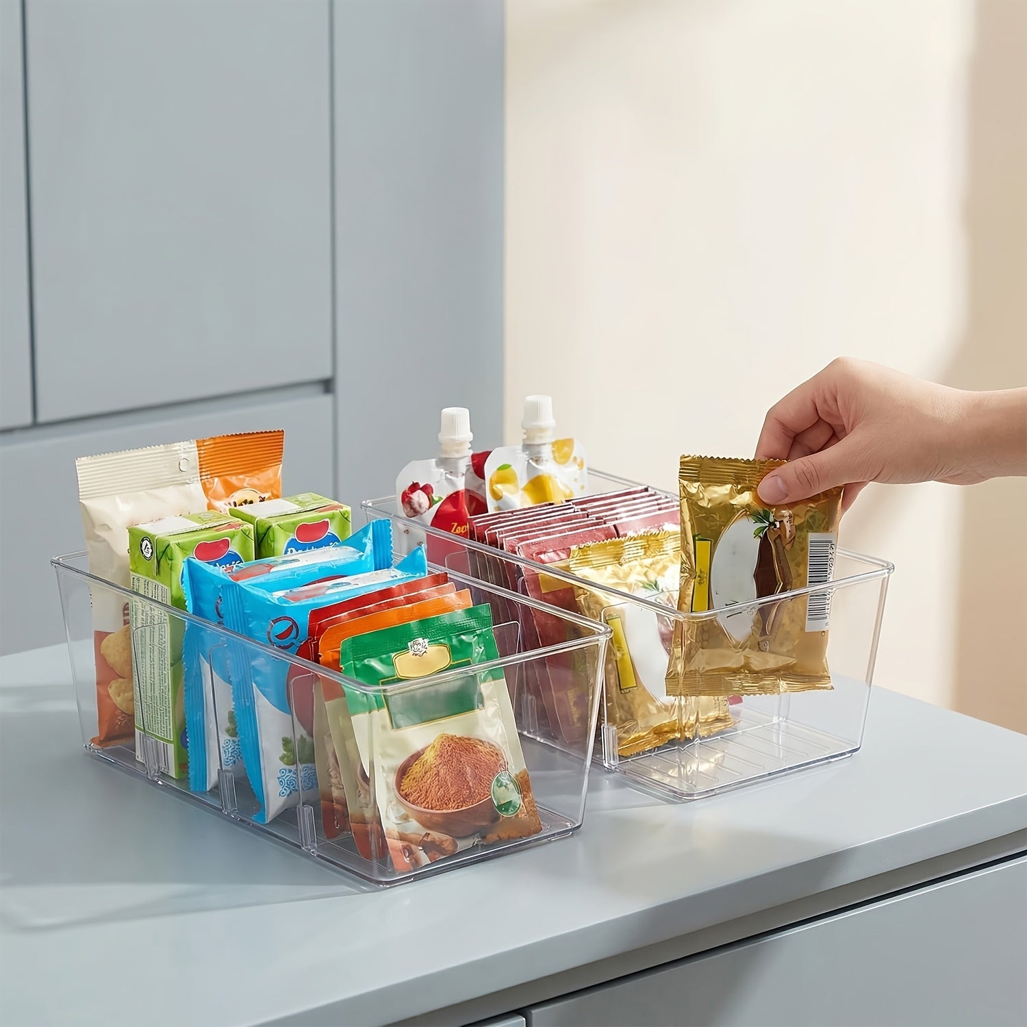 Kitchen Essential – [8 Transparent Storage Bins] Set of 8 Transparent Storage Bins for Organizing Food in The Pantry, Kitchen, Refrigerator, And Cabinets, Featuring 4 Compartments for Packet