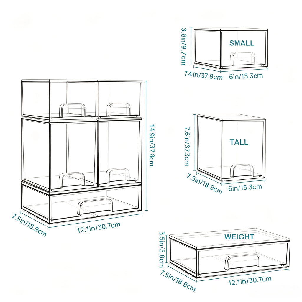 Premium Pull-Out Cabinet Organizer – smooth-access cabinet organization, Clear Stackable Plastic Organizer Bins for Makeup Cosmetics Beauty Supplies Great for Vanity Bathroom, designed for American homes, daily convenience and practical gifting