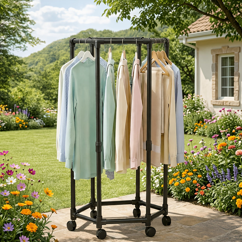 Compact Adjustable Home Storage Rack – durable multi-purpose storage, Rotating Clothing Rack with Wheels Heavy Duty Metal Garment Rack for Hanging Clothes Multifunctional, designed for American homes, daily convenience and practical gifting