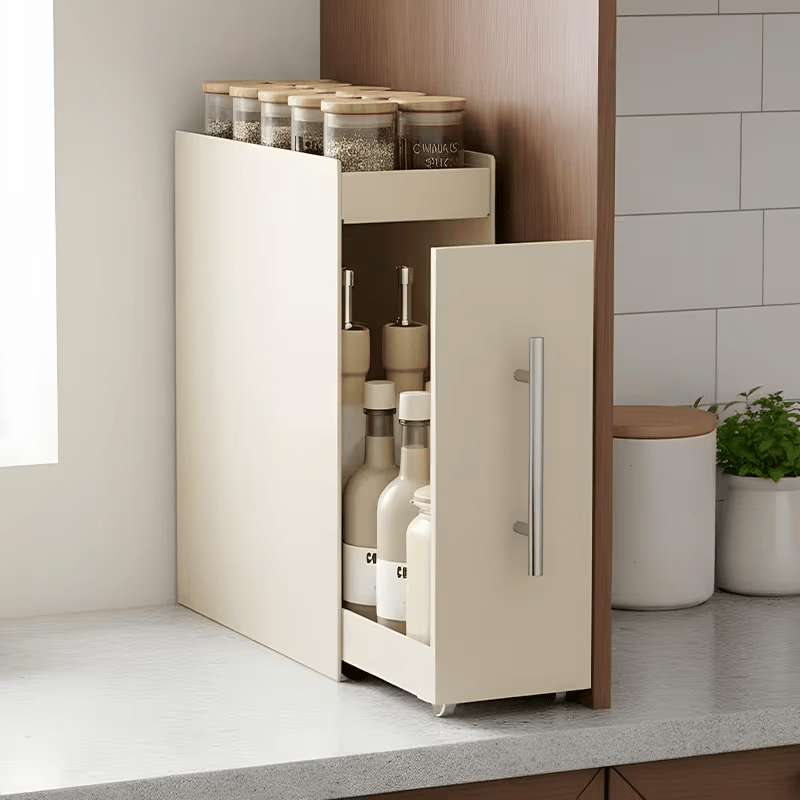 A Two-Tier Kitchen Storage Rack with Magnetic Hooks And a Cutting Board Holder, Ideal for Organizing Condiments, Tea Cups, Spices, Herbs, And Water Bottles. This Pull-Out Multipurpose Spice Box Is a Perfect Solution for Countertop Organization
