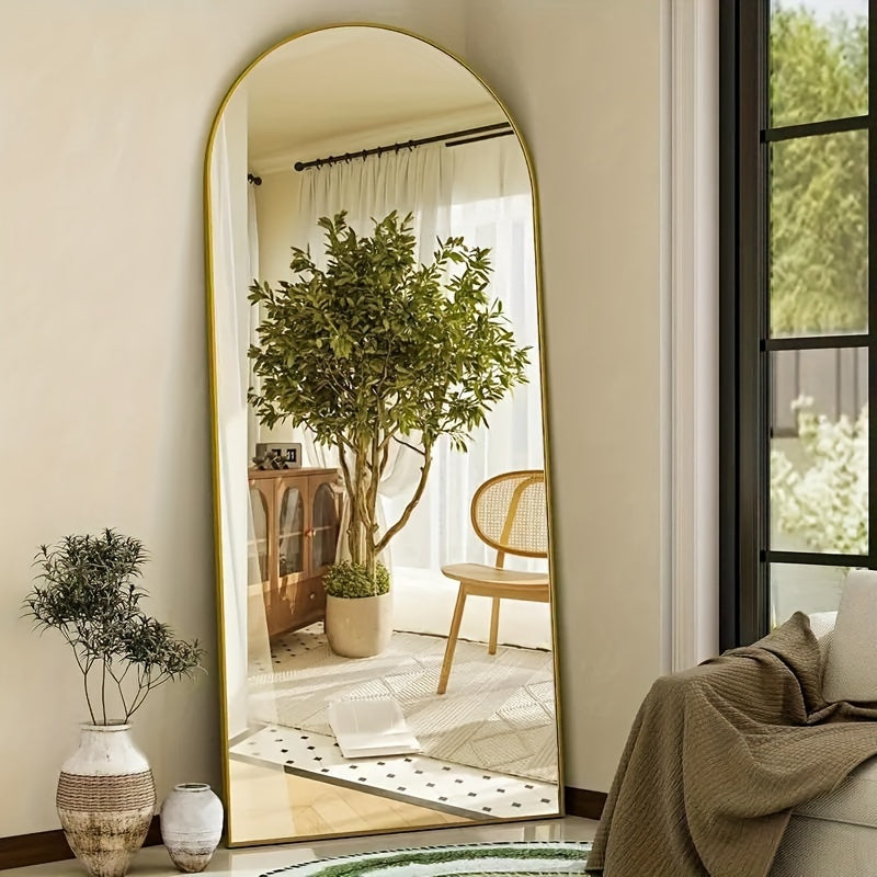 Arched/Rect Full Length Mirror, Full Body Mirror with Stand, Freestanding, Hanging or Leaning for Wall, Steel Alloy Thin Frame Floor Standing for Hotels and Bathrooms