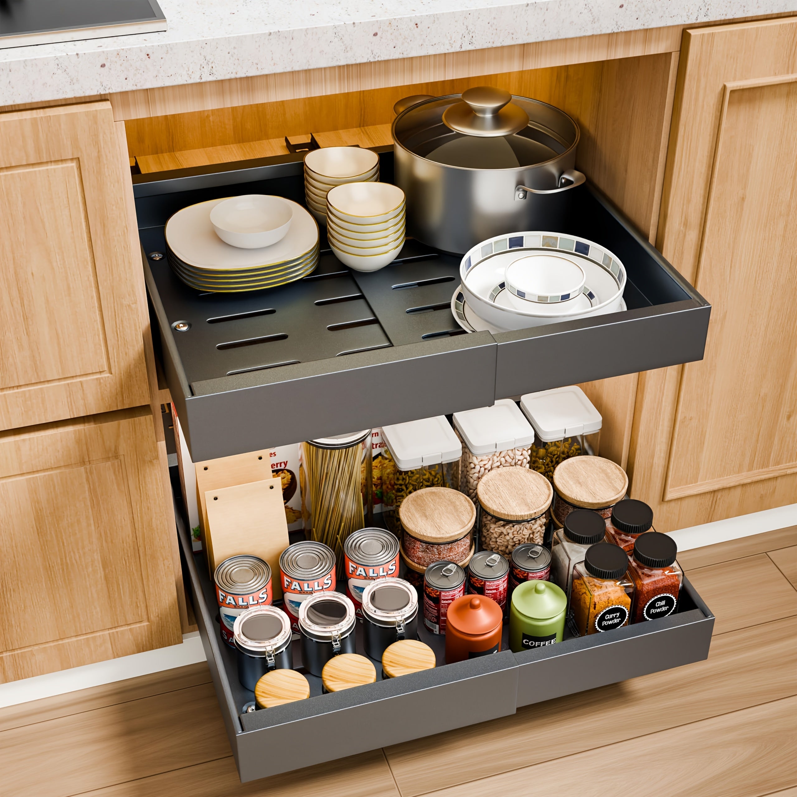 Home Organizer – Set of 4 Sturdy Carbon Steel Sliding Storage Organizers for Kitchen