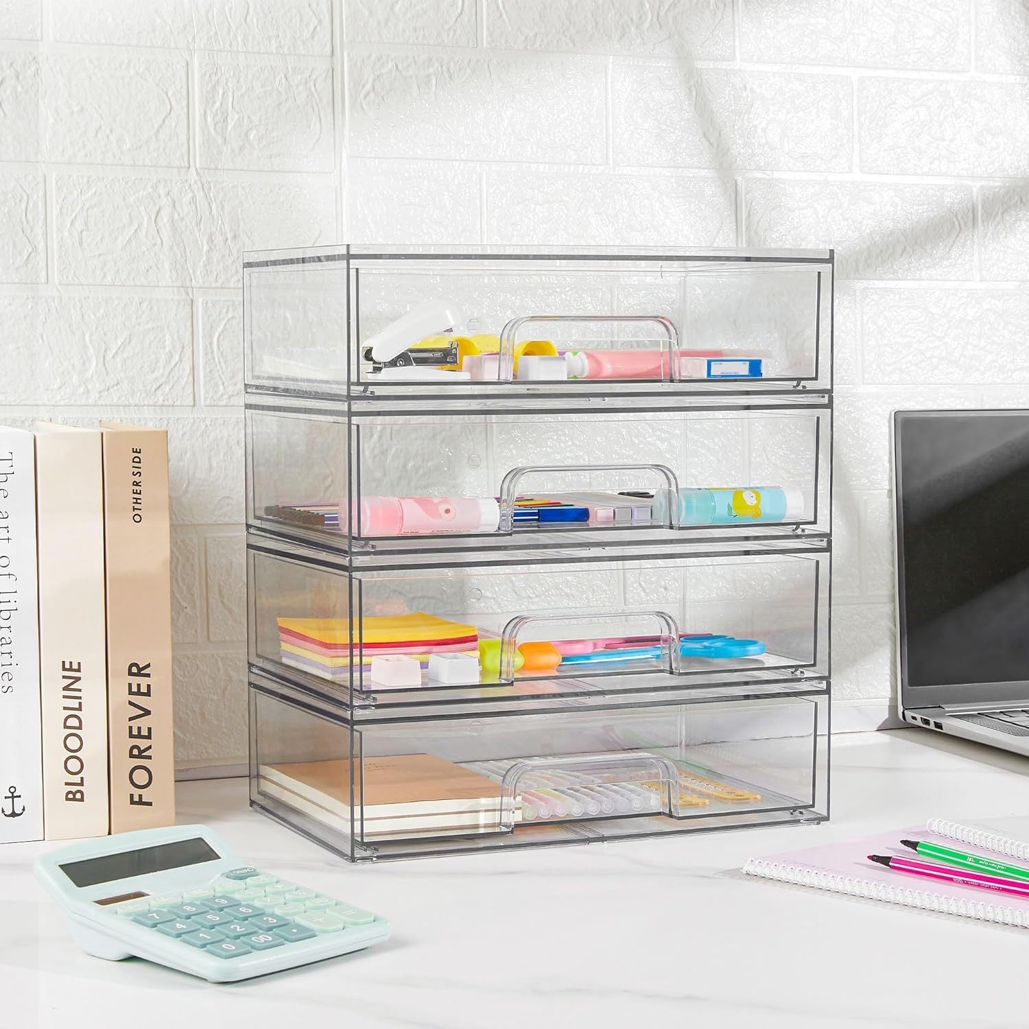 Easy-Access 4 Pack Stackable Storage Drawer – smooth-access cabinet organization, 2 3 4 Pack Table and Drawer Storage Clear Stackable Storage Drawers Office Storage, designed for American homes, daily convenience and practical gifting