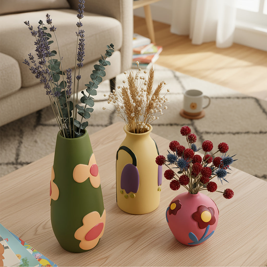 Space-Saving 3pcs Ceramic Flower Vase – tabletop floral display and modern home decor, Vintage Ceramic Vase Minimalist Texture Stone Patterned White Flower Vase Decorative Vase, designed for American homes and practical gifting