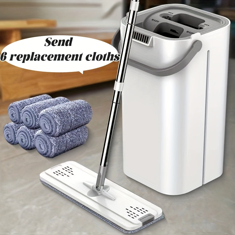 Effortless Hands-Free Flat Dust Mop with Bucket - Wet and Dry Cleaning for Bedroom, Kitchen, Living Room, Bathroom - Durable ABS Plastic Floor Mop