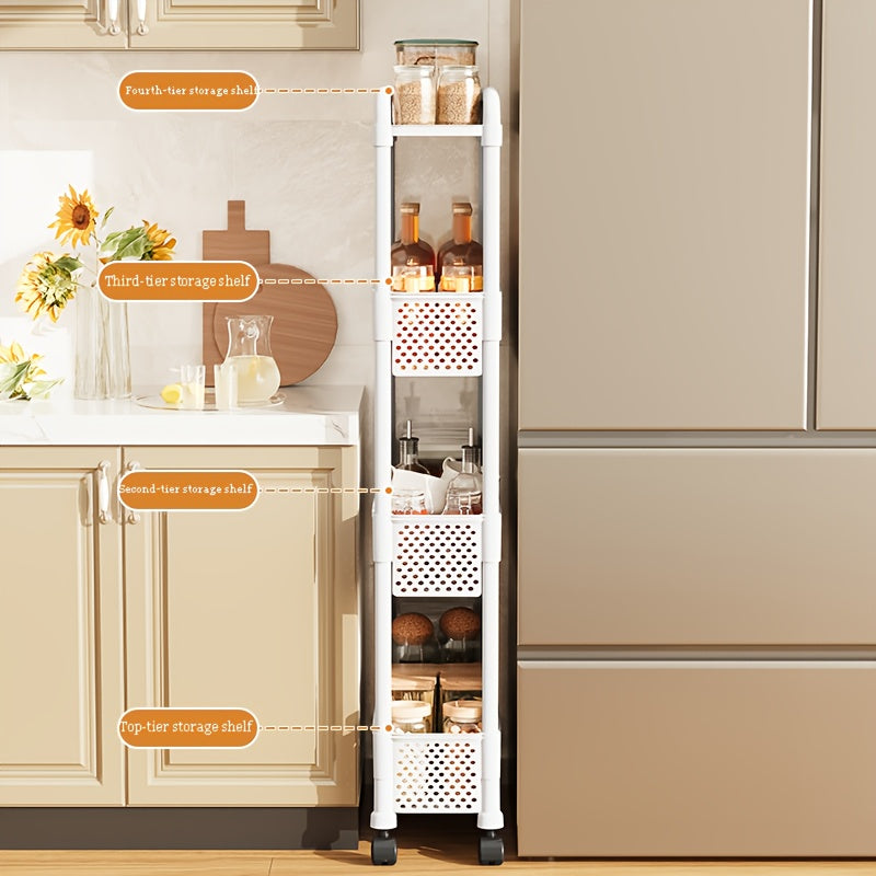 PMMJ Ultra-Slim Storage Rack Fits Bathroom-Kitchen Gaps Perfectly. Features 360° Swivel Casters for Easy Mobility And Multi-Tier Design for Snacks/Essentials. Ideal Mobile Organizer for Living Rooms/Bathrooms The Ultimate Space-Saving Gift