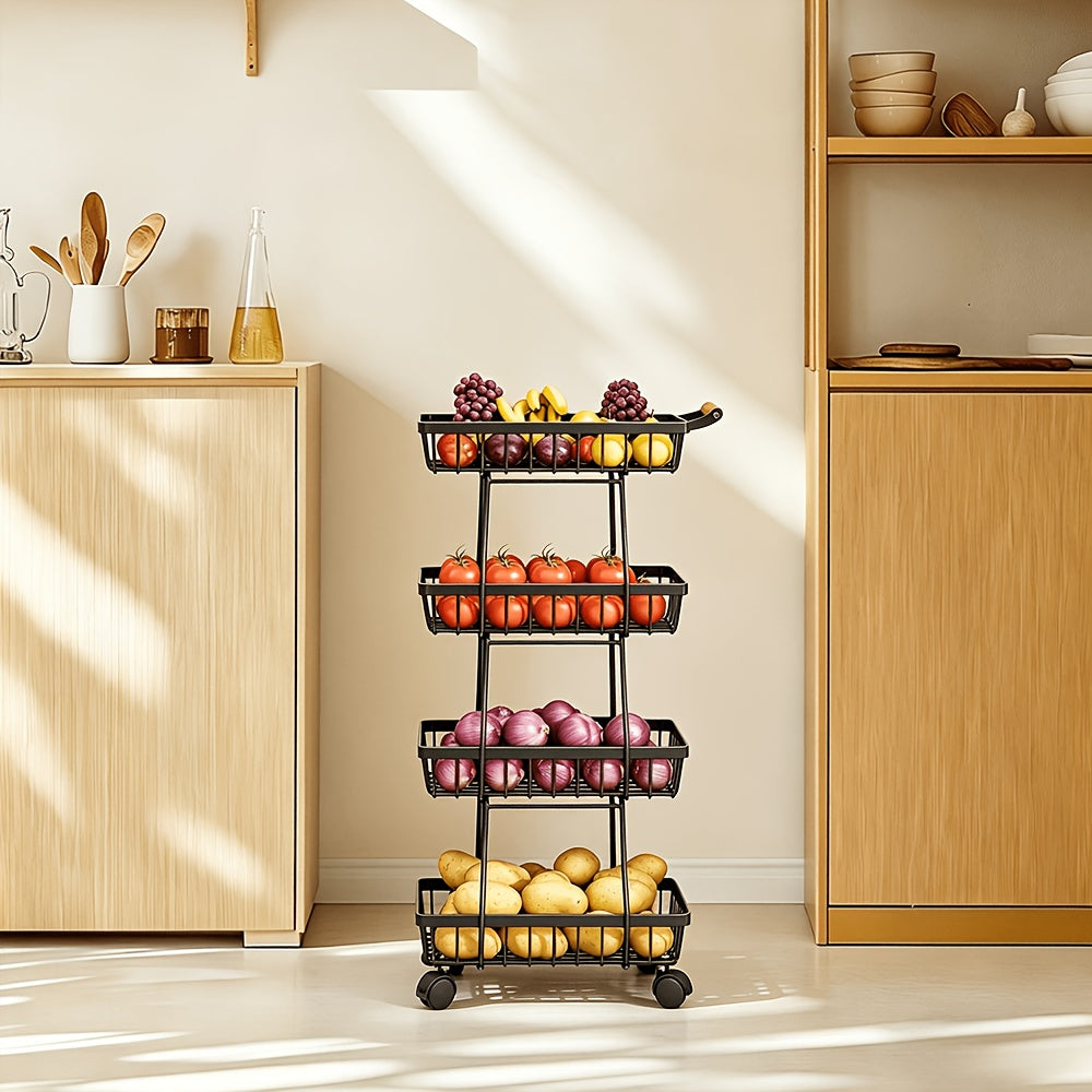 4/5 Layer Fruit And Vegetable Basket, Stackable Metal Storage Cart (with Wheels), Rotating Storage Rack, Narrow Gap Cart, Corner Rack, Open Shelf | Suitable For Kitchen, Pantry, Bathroom, Floor Standing Food Storage Machine