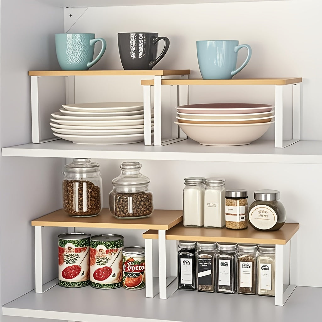 Premium Adjustable Home Storage Rack – durable multi-purpose storage, Set of Two Adjustable And Stackable Shelf Organizers - Versatile Wooden Storage Rack for, designed for American homes, daily convenience and practical gifting