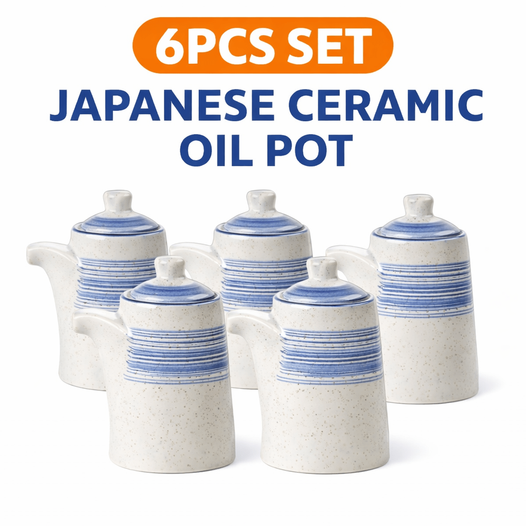 6PCS Japanese Style Ceramic Oil Pot Dispenser, 6oz Mini Soy Sauce Bottle, Kitchen Seasoning Container
