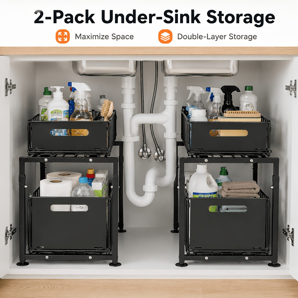Premium Adjustable Home Storage Rack – durable multi-purpose storage, 2-Tier Pull-Out Organizers Space-Saving 2-Tier Under Sink Organizer with Adjustable Height Sturdy Carbon Steel, designed for American homes, daily convenience and practical gifting
