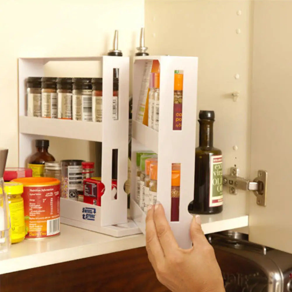 1 Large Capacity Kitchen Organizer - 2-Tier Rotating Spice Rack, Suitable for Countertops and Cabinets, Multi-functional Pull-out Storage Rack
